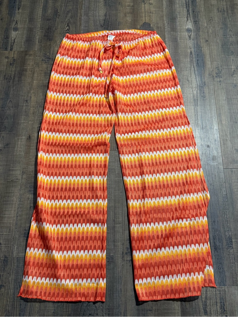 Trina Turk Orange Yellow White Wave-Print Swim Coverup Pants